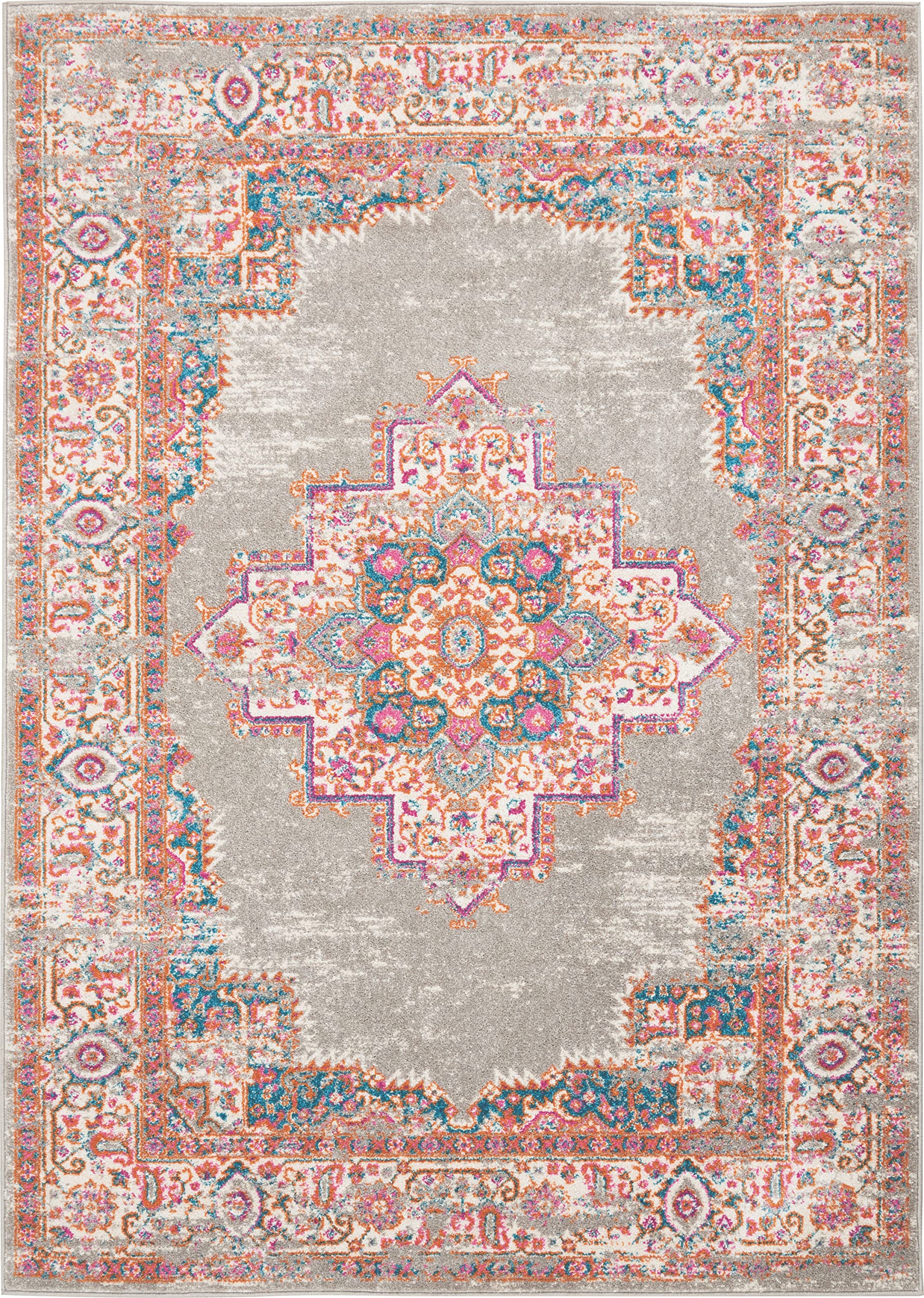 Nourison Passion Grey 5'3' X 7'3' Area Rug, Boho, Traditional, Easy Cleaning, Non Shedding, Bed Room, Living Room, Hallway, (5' X 7')