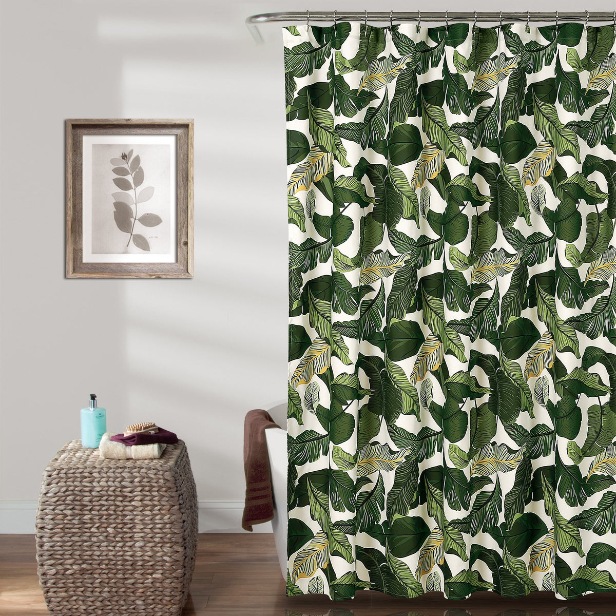 Lush Decor, 72' X 72', Green Tropical Paradise Shower Curtain-Fabric Leaf Rainforest Island Print Design
