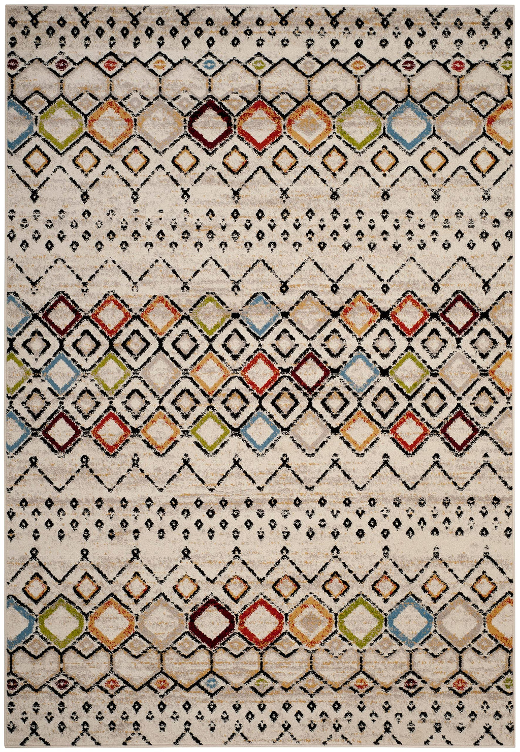 Safavieh Amsterdam Collection Area Rug - 6'7'' X 9'2'', Ivory & Multi, Moroccan Boho Design, Non-Shedding & Easy Care, Ideal For