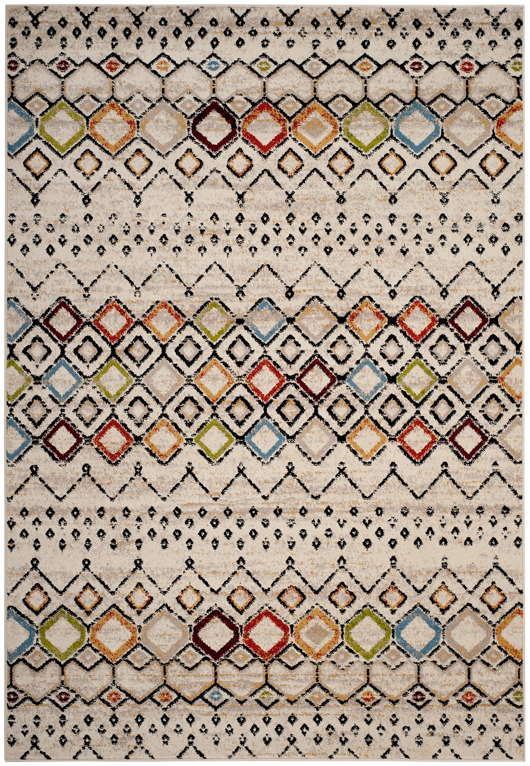 Safavieh Amsterdam Collection Area Rug - 6'7'' X 9'2'', Ivory & Multi, Moroccan Boho Design, Non-Shedding & Easy Care, Ideal For