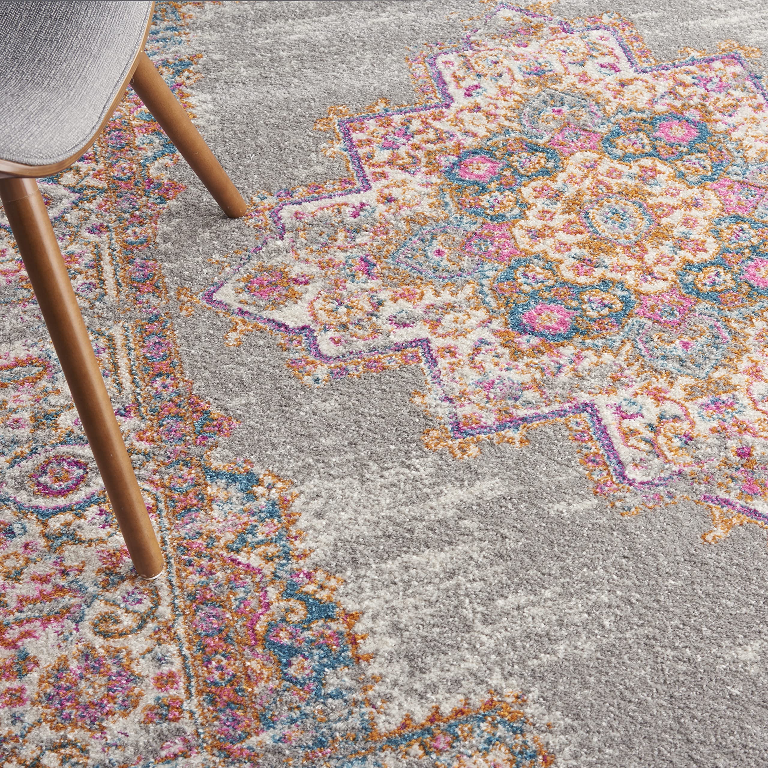 Nourison Passion Grey 5'3' X 7'3' Area Rug, Boho, Traditional, Easy Cleaning, Non Shedding, Bed Room, Living Room, Hallway, (5' X 7')
