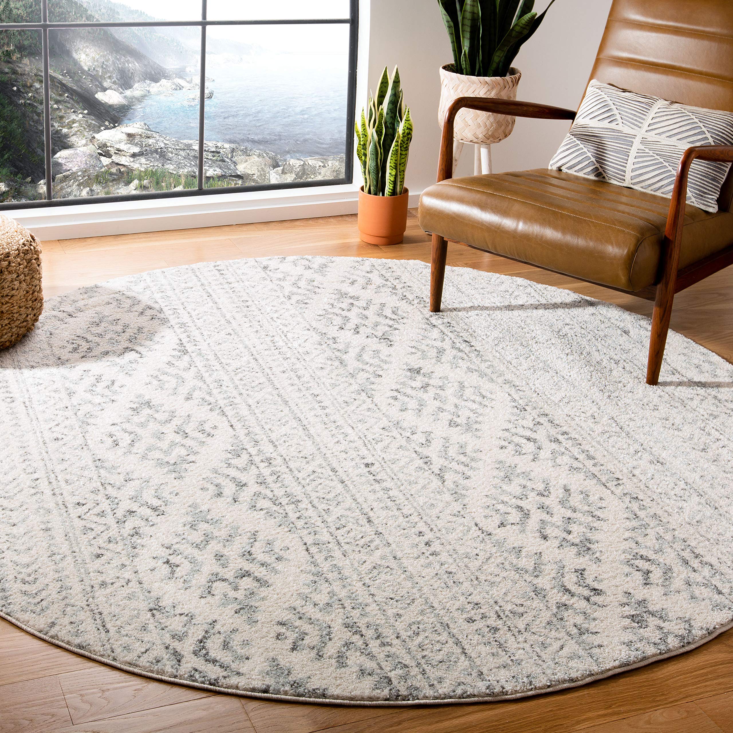 SAFAVIEH Tulum Collection 3 Round Ivory/Grey TUL272A Moroccan Boho Tribal Non-Shedding Dining Room Entryway Foyer Living Room B