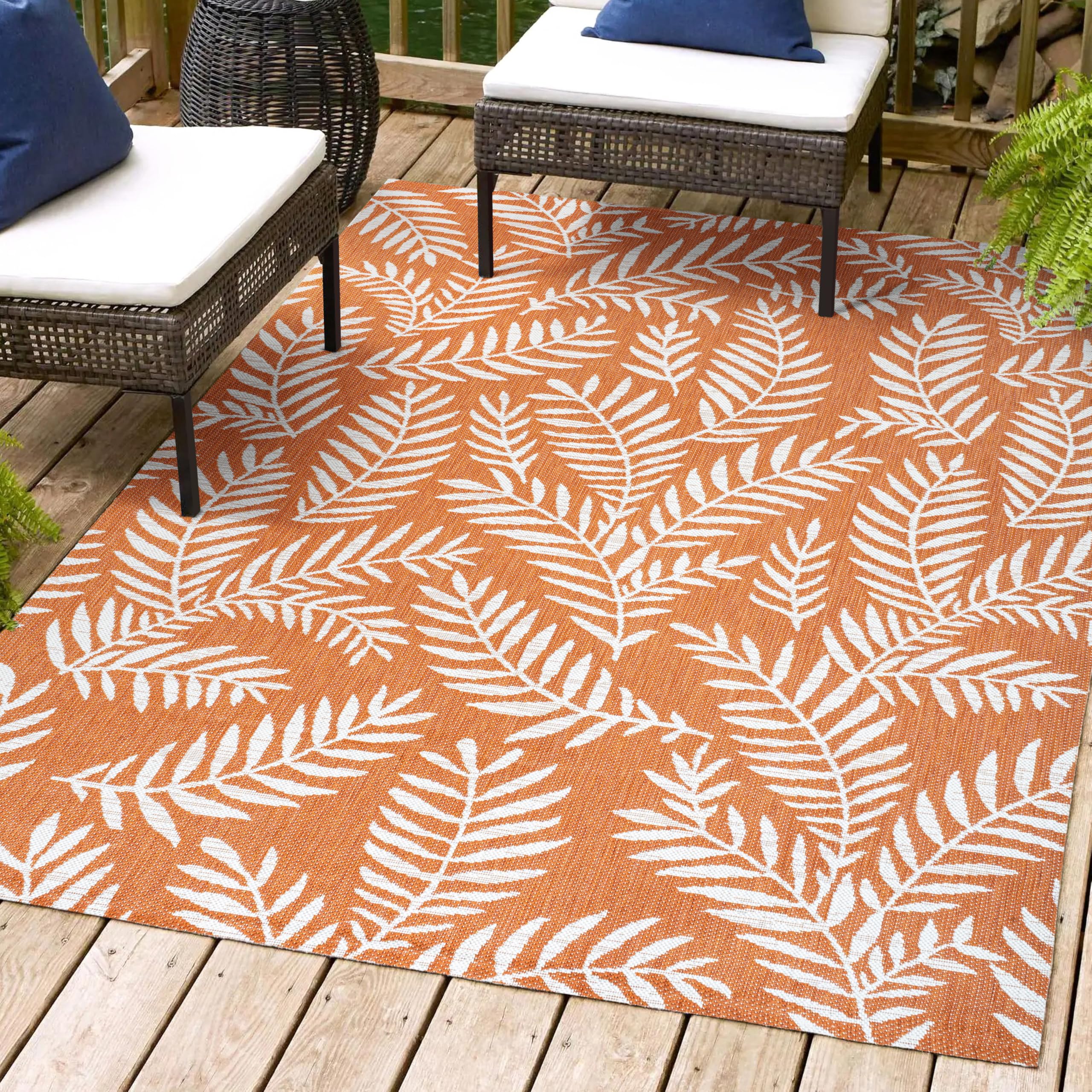 Jonathan Y Smb119E-9 Nevis Palm Frond Indoor Outdoor Area Rug, Coastal Casual Country & Floral Easy Cleaning,Bedroom,Kitchen,Backyard,Patio,Non Shedding, 9 X 12, Orange/Cream