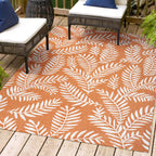 Jonathan Y Smb119E-5 Nevis Palm Frond Indoor Outdoor Area-Rug, Coastal Casual Country & Floral Easy-Cleaning,Bedroom,Kitchen,Backyard,Patio,Non Shedding, 5 X 8, Orange/Cream
