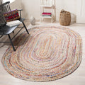 SAFAVIEH Cape Cod Collection Area Rug - 9 x 12, Beige & Multi, Handmade Boho Braided Jute & Cotton, Ideal for High Traffic Are