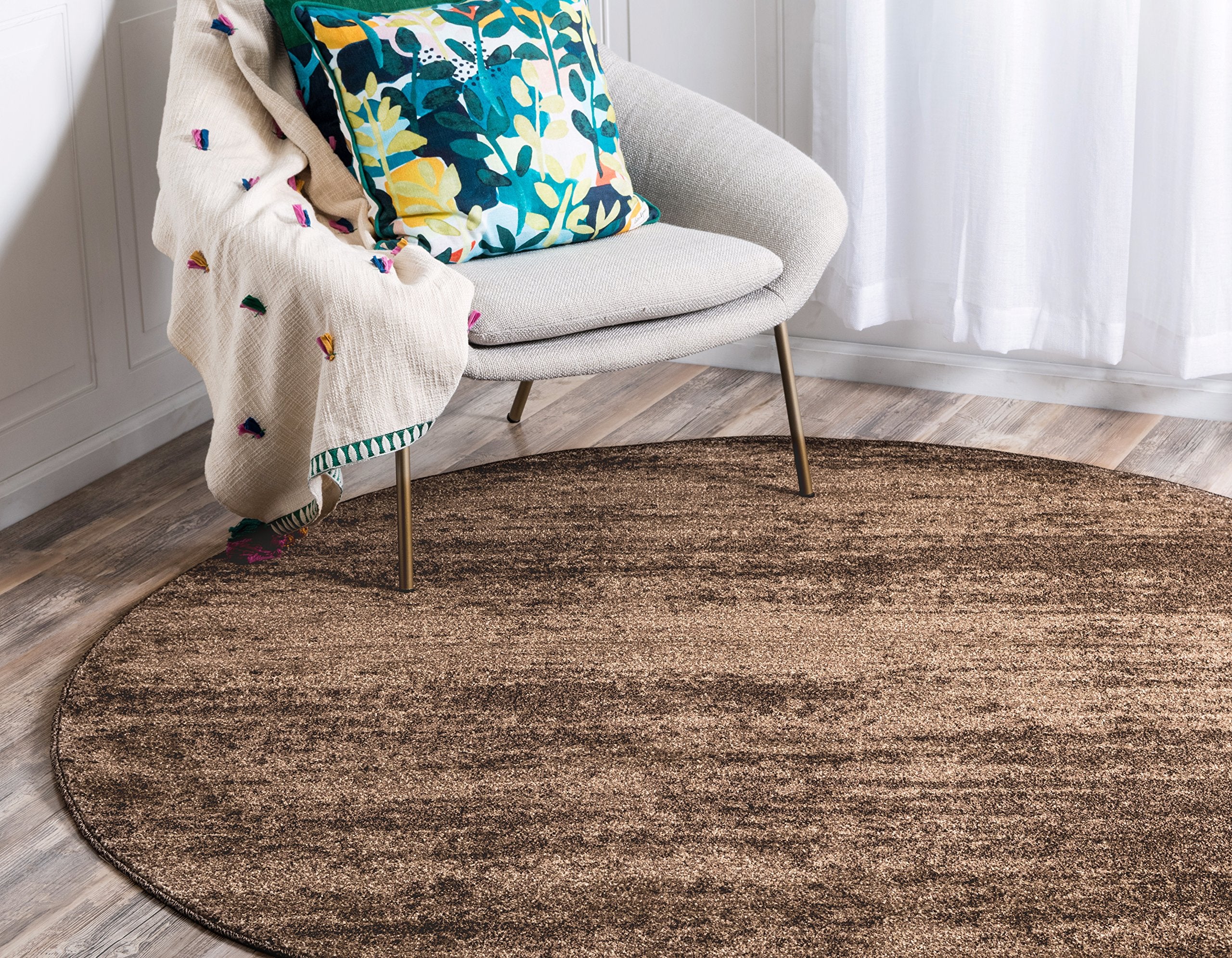 Unique Loom Del Mar Collection Area Rug - Lucille (6' 1'' Round, Brown/ Ivory)