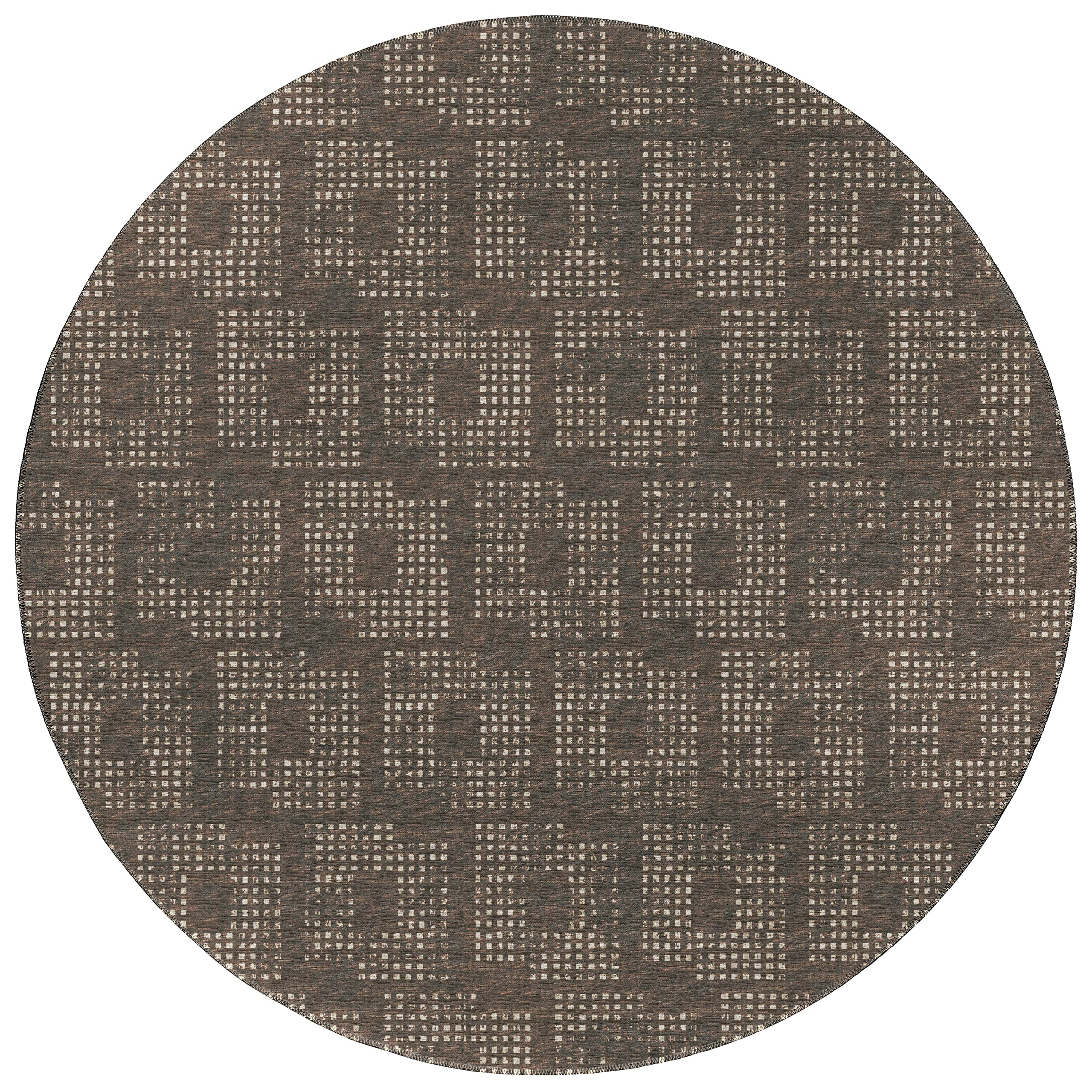 Addison Rugs Eleanor Aer31 Brown 8' X 8' Indoor Outdoor Round Rug, Easy Clean, Machine Washable, Non Shedding, Bedroom, Living Room, Dining Room, Kitchen, Patio Rug