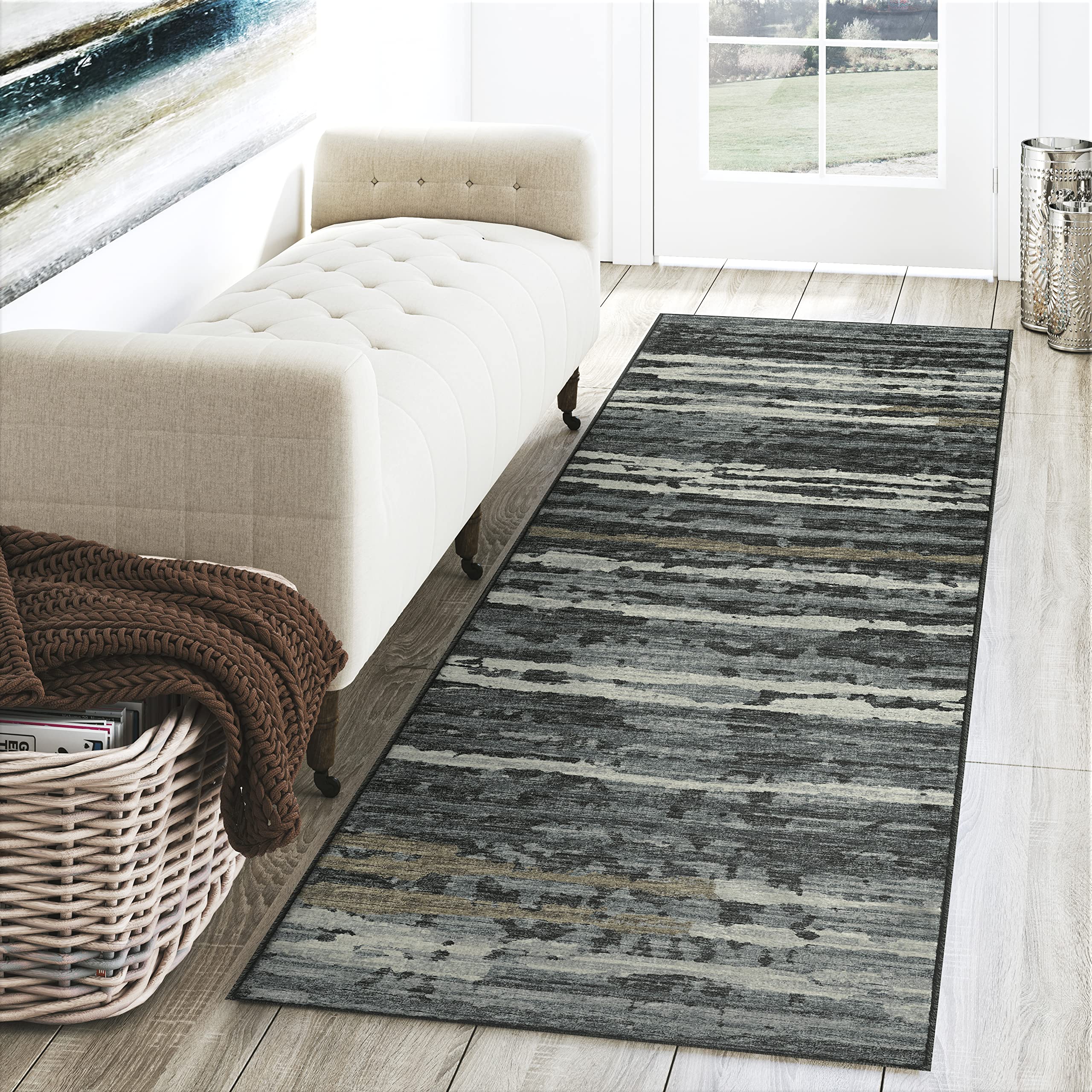 Dalyn Rugs Brisbane Br4 Destressed Striped Midnight 2'3" X 7'6"