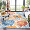 SAFAVIEH Cabana Collection Area Rug - 8 Square, Creme & Red, Floral Design, Non-Shedding & Easy Care, Indoor/Outdoor & Washable