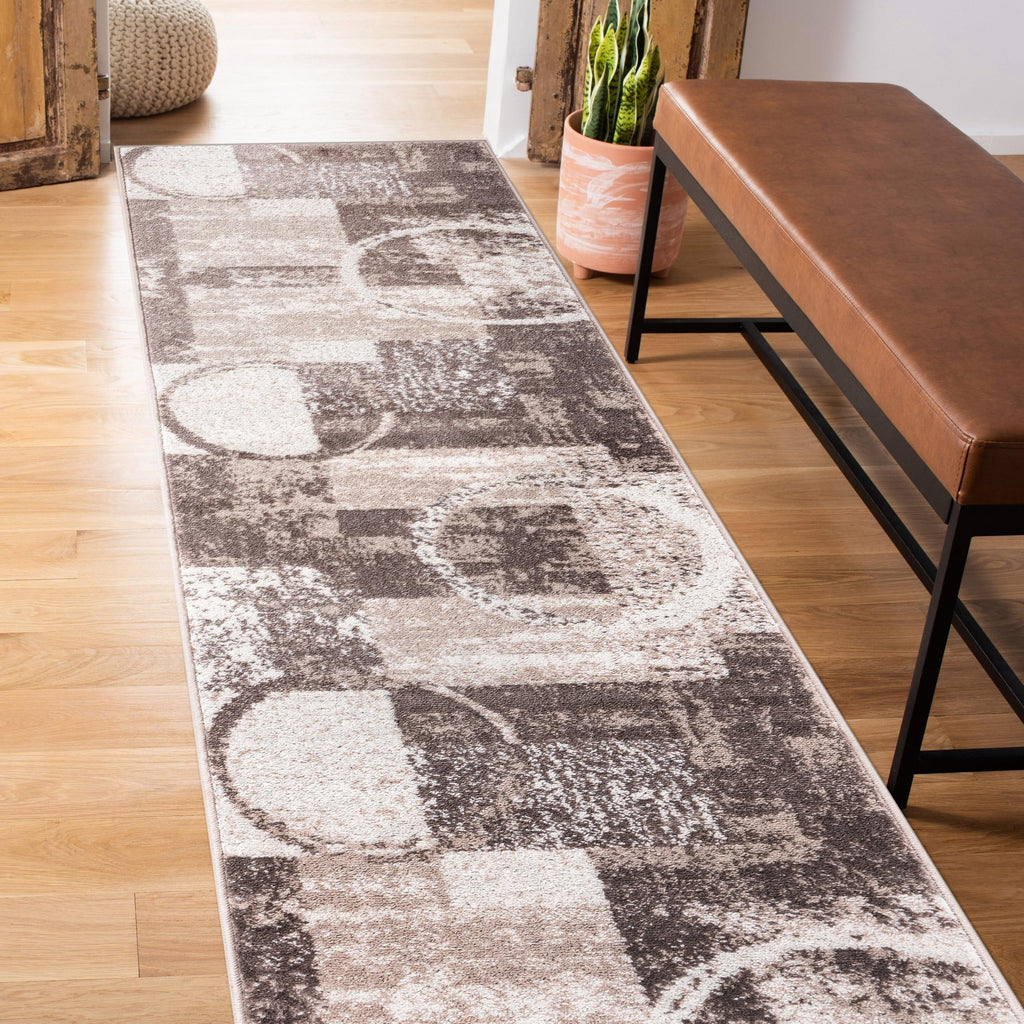 Rugshop Contemporary Abstract Circle Design Soft Runner Rug 2' x 10' Brown