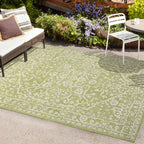 Jonathan Y Smb104D-4 Malta Bohemian Medallion Textured Weave Indoor Outdoor Area Rug, Coastal Traditional Transitional Easy Cleaning,Bedroom,Kitchen,Backyard,Patio,Non Shedding 4 X 6, Green/Cream