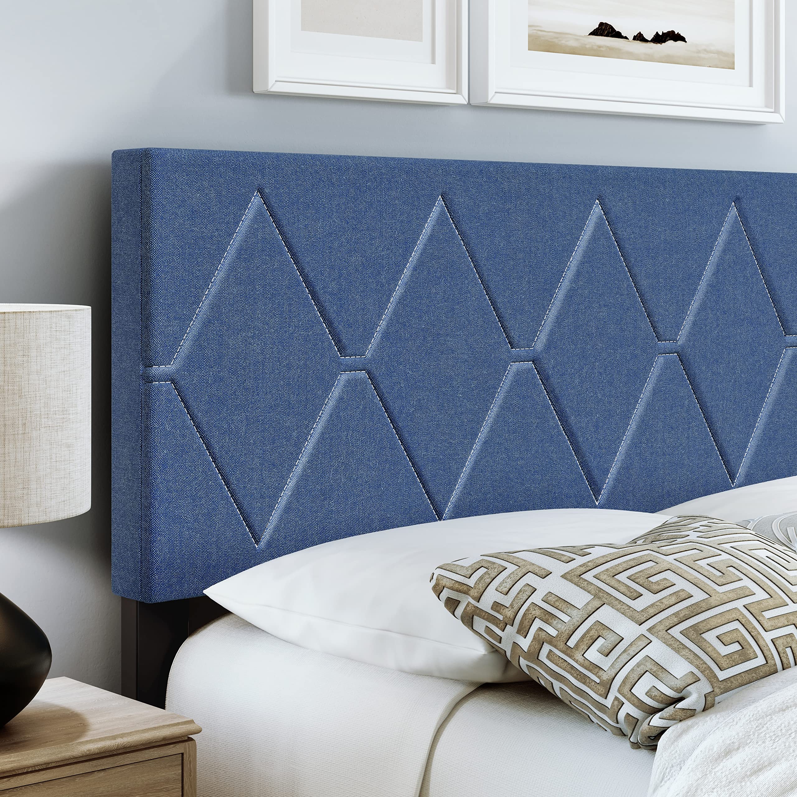 Boyd Sleep Diamond Upholstered Platform Bed with Headboard and Durable Mattress Foundation with Strong 4 Wood Slat Supports, Box Spring Required: Queen, Gray