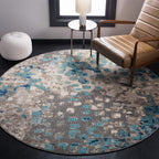 SAFAVIEH Madison Collection Area Rug - 8' Round, Grey & Blue, Boho Abstract Distressed Design, Non-Shedding & Easy Care, Ideal f