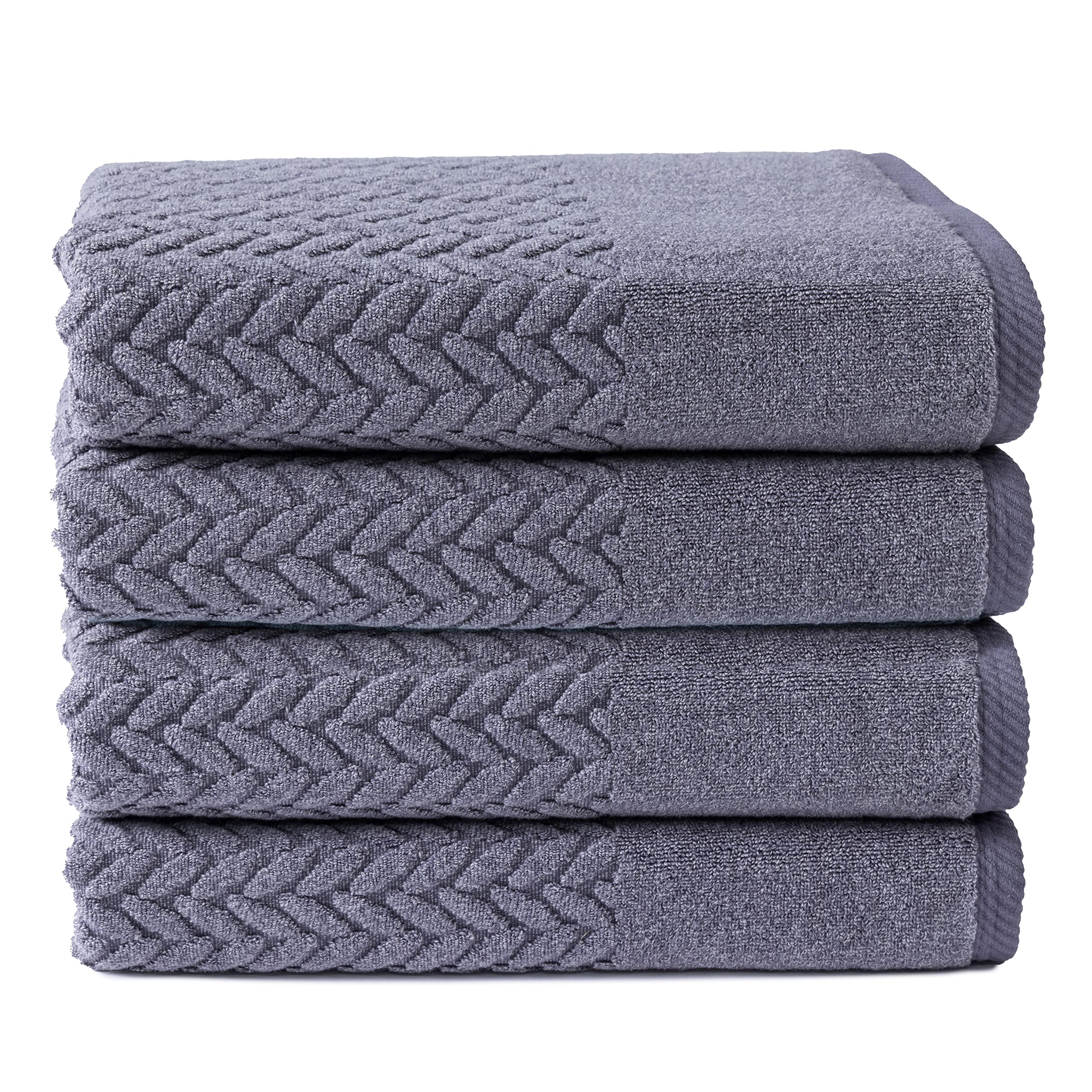 Texere 100% Organic Cotton Jacquard 650 GSM Premium Bath Towel Sets - Extra Absorbent Quick Dry and Plush (Cable, Excalibur, 4 B