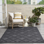 Nourison Easy Care Moroccan Charcoal/Black 6' X 9' Area Rug, Trellis, Easy Cleaning, Non Shedding, Bed Room, Living Room, Dining Room, Backyard, Deck, Patio (6X9)