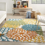 Nourison Aloha Indoor/Outdoor Floral Turquoise Multicolor 3'6' X 5'6' Area Rug, (4' X 6')