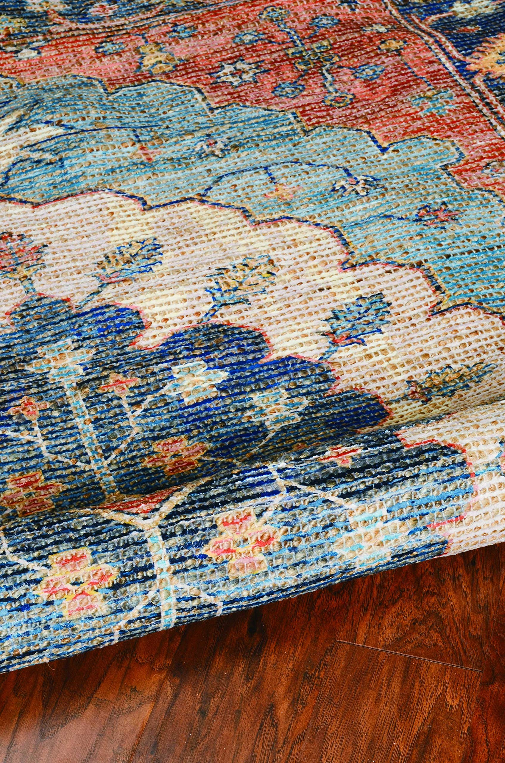 HomeRoots 5'X7' Blue Hand Woven Floral Medallion Indoor Area Rug