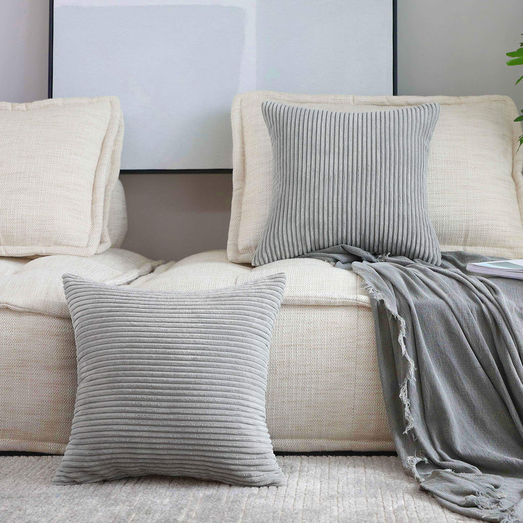 Home Brilliant 2 Packs Decor Soft Decorative Striped Corduroy Velvet Square Throw Pillow Sofa Cushion Covers For Couch, 50Cm, 20
