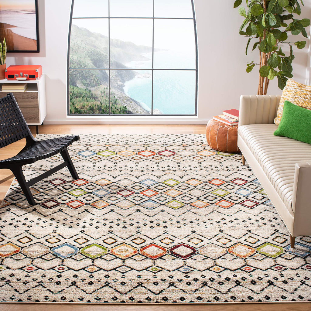 SAFAVIEH Amsterdam Collection Area Rug - 6'7'' x 9'2'', Ivory & Multi, Moroccan Boho Design, Non-Shedding & Easy Care, Ideal for