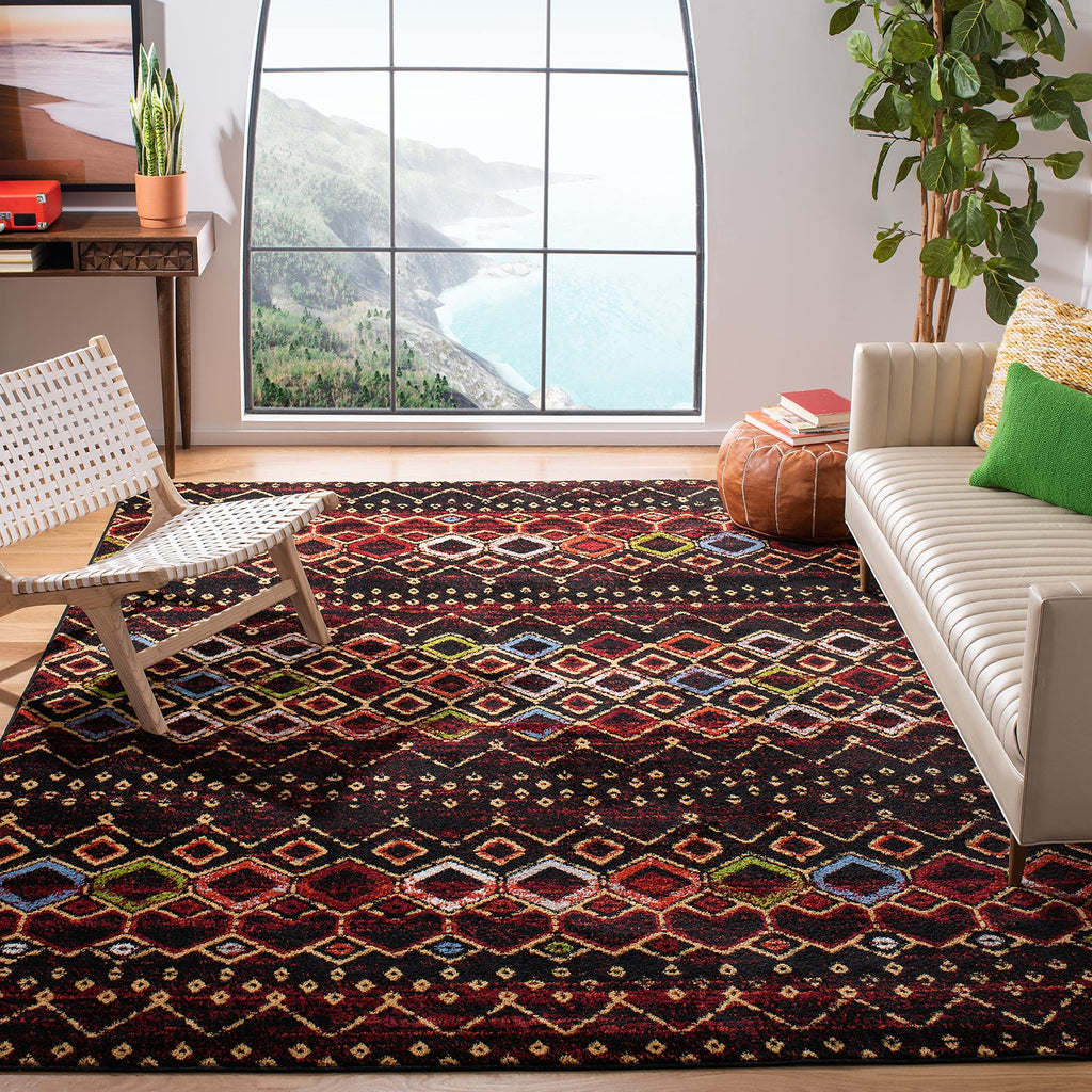Safavieh Amsterdam Collection Area Rug - 6'7'' Round, Light Grey & Brown, Moroccan Boho Design, Non-Shedding & Easy Care, Ideal