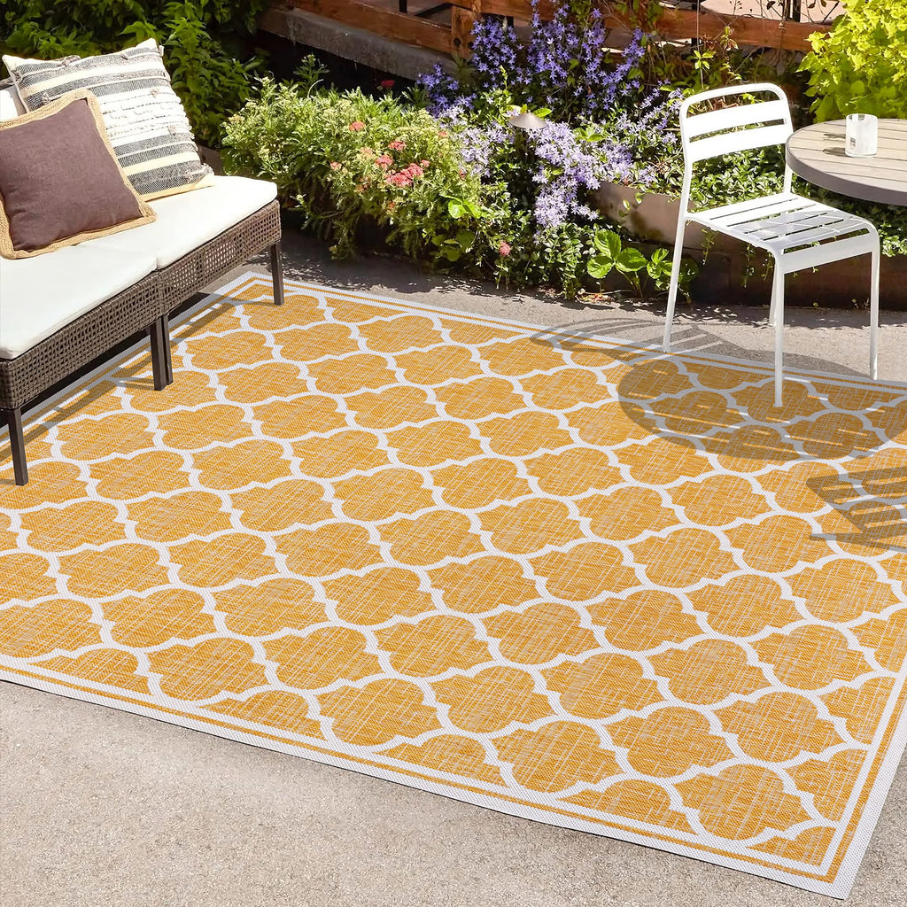 Jonathan Y Smb109F-9 Trebol Moroccan Trellis Textured Weave Indoor Outdoor Area Rug, Bohemian Coastal Contemporary Easy Cleaning,Bedroom,Kitchen,Backyard,Patio,Non Shedding, 9 X 12, Yellow/Cream