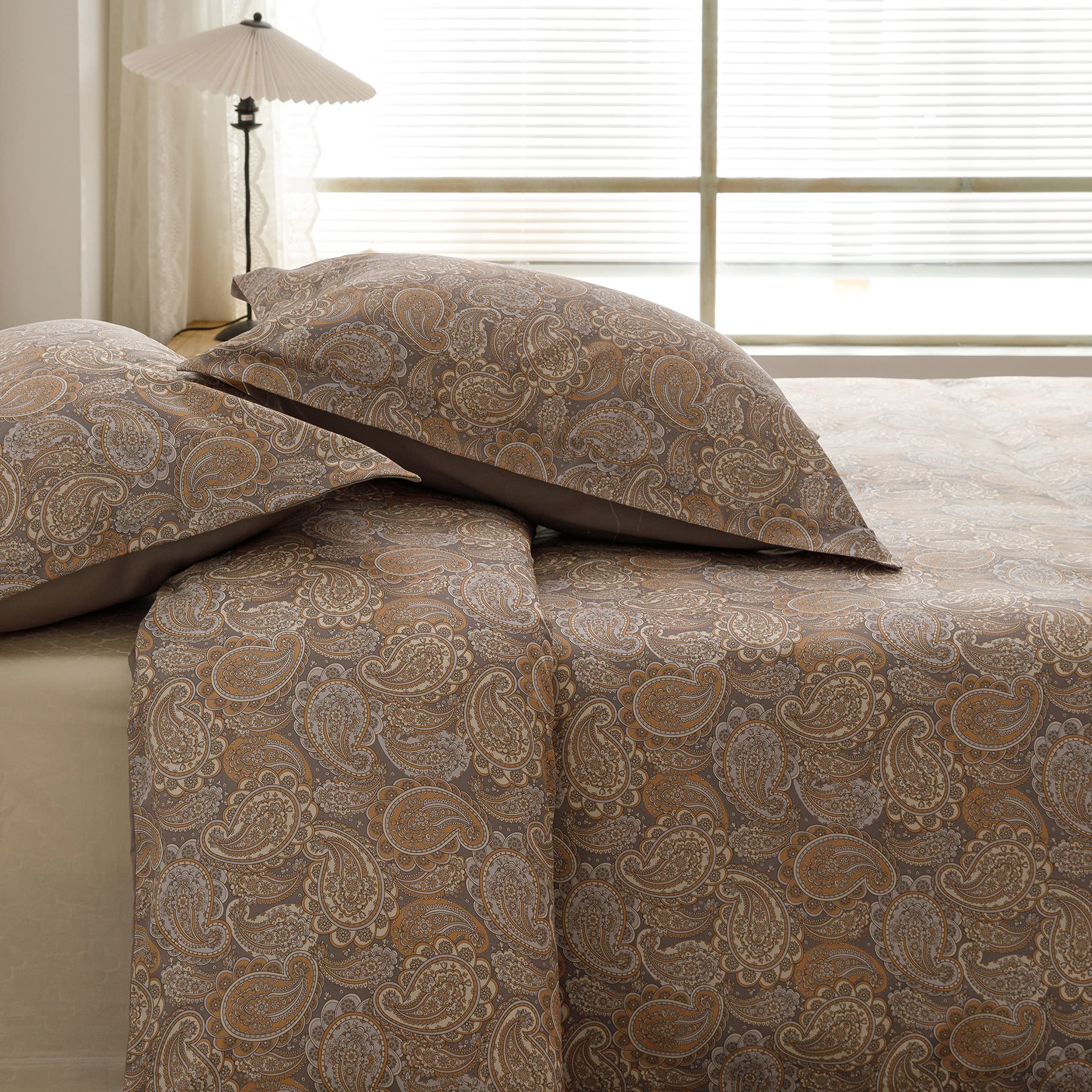 Heimenaogo Egyptian Cotton Duvet Cover Queen Size Sateen Weave, Silky Soft Boho Duvet Cover Zipper Closure, Long Staple Cotton B