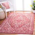 SAFAVIEH Brentwood Collection 4' x 6' Red / Ivory BNT832Q Medallion Distressed Non-Shedding Living Room Bedroom Accent Rug