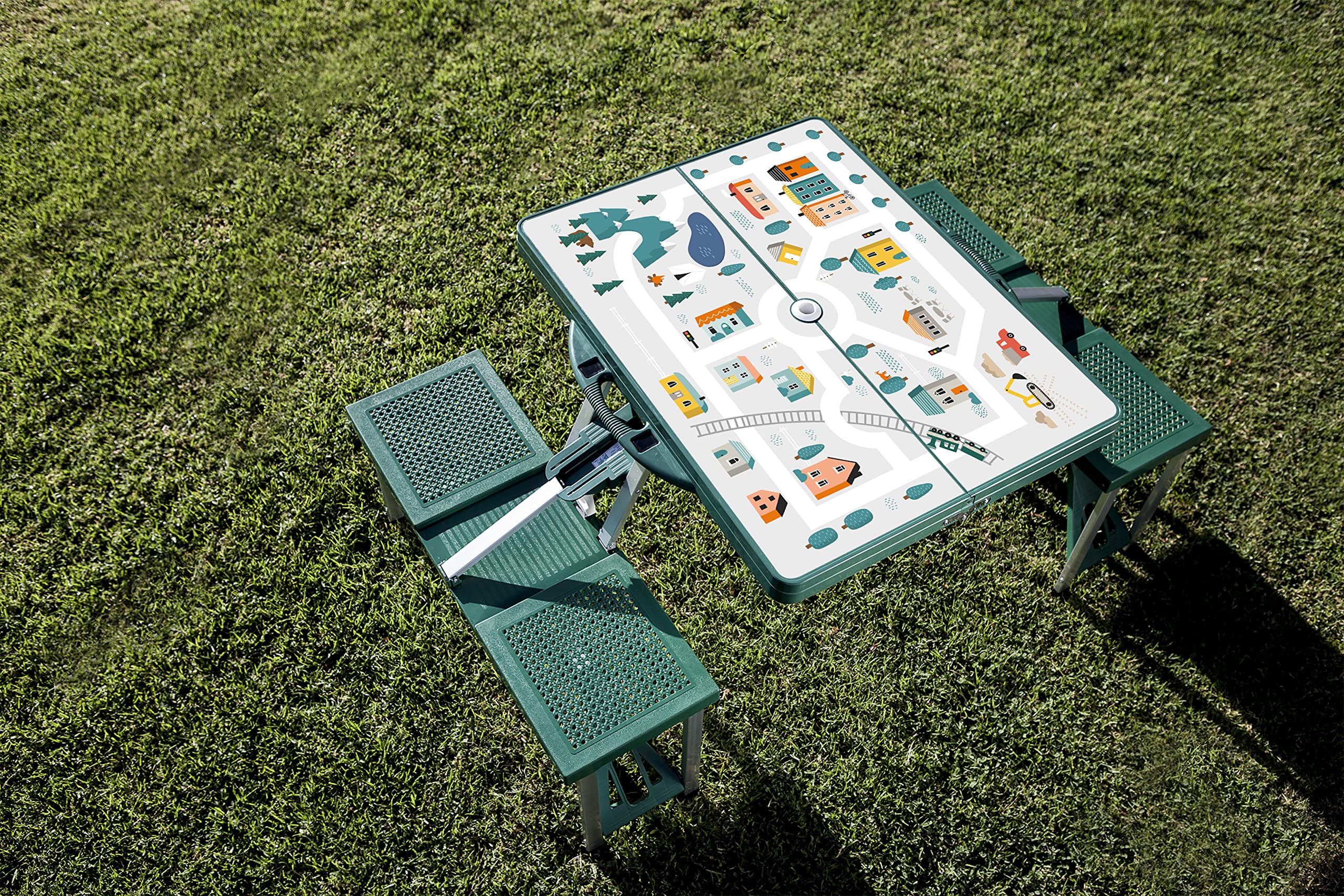 Oniva Play Town Folding Picnic Table, Camping Table, Outdoor Table With Umbrella Hole, (Green)