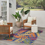 Nourison Aloha Indoor/Outdoor Navy Multicolor 5'3' X 7'5' Area Rug, Easy Cleaning, Non Shedding, Bed Room, Living Room, Dining Room, Backyard, Deck, Patio (5X7)
