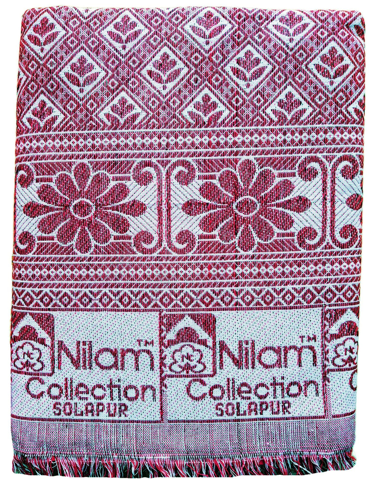 Nilam Collection Cotton Solapur Chaddar Blanket Single Bed Full Size 300 TC Royal Blue & Red Color Pack of 2 (Size 58X88 Inch)