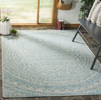 Safavieh Courtyard Collection 4' X 5'7' Grey / Aqua Cy8734 Indoor/ Outdoor Waterproof Easy Cleaning Patio Backyard Mudroom Accent Rug