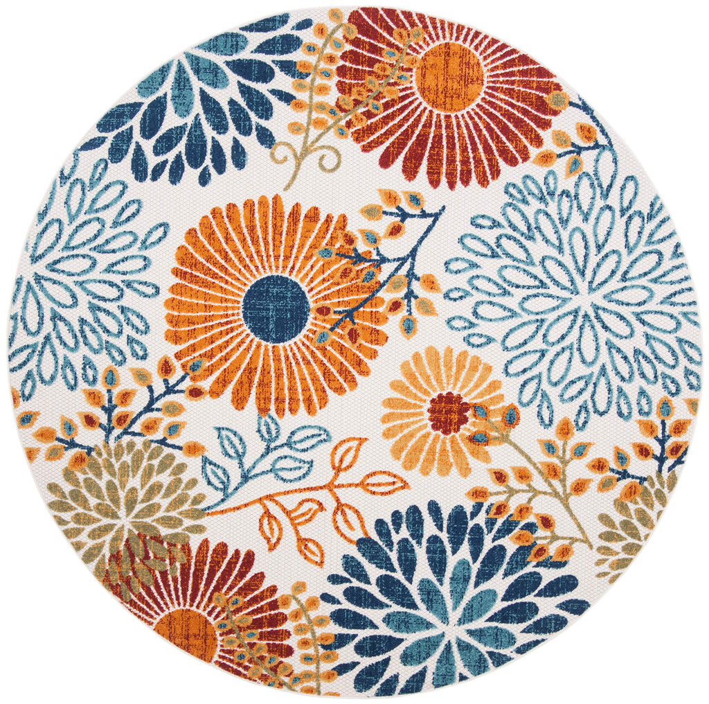 Safavieh Cabana Collection Area Rug - 6'7' Round, Creme & Red, Floral Design, Non-Shedding & Easy Care, Indoor/Outdoor & Washable-Ideal For Patio, Backyard, Mudroom (Cbn832A)