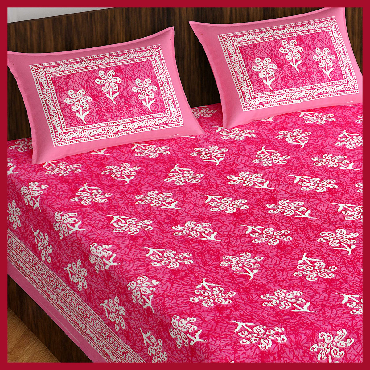 Meejoya Cotton Rajasthani Jaipuri Traditional King Size Double Bed Bedsheet with 2 Pillow Covers  Jaipuri_171