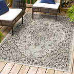 Jonathan Y Smb102D-5 Rozetta Boho Medallion Textured Weave Indoor Outdoor Area -Rug Coastal Bohemian Rustic Glam Easy -Cleaning Bedroom Kitchen Backyard Patio Non Shedding, 5 X 8, Gray/Black