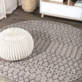 Jonathan Y Smb108D-6R Ourika Moroccan Geometric Textured Weave Indoor/Outdoor Area Rug, Bohemian, Scandinavian For Bedroom, Kitchen, Living Room, Easy-Cleaning, Natural/Black, 6' Round