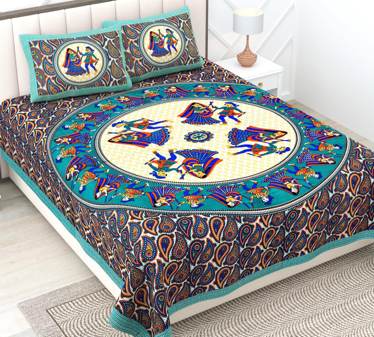 RajasthaniKart Comfort Rajasthani Jaipuri Traditional Sanganeri Print 144 TC Cotton Double Bedsheet with 2 Pillow Covers  King