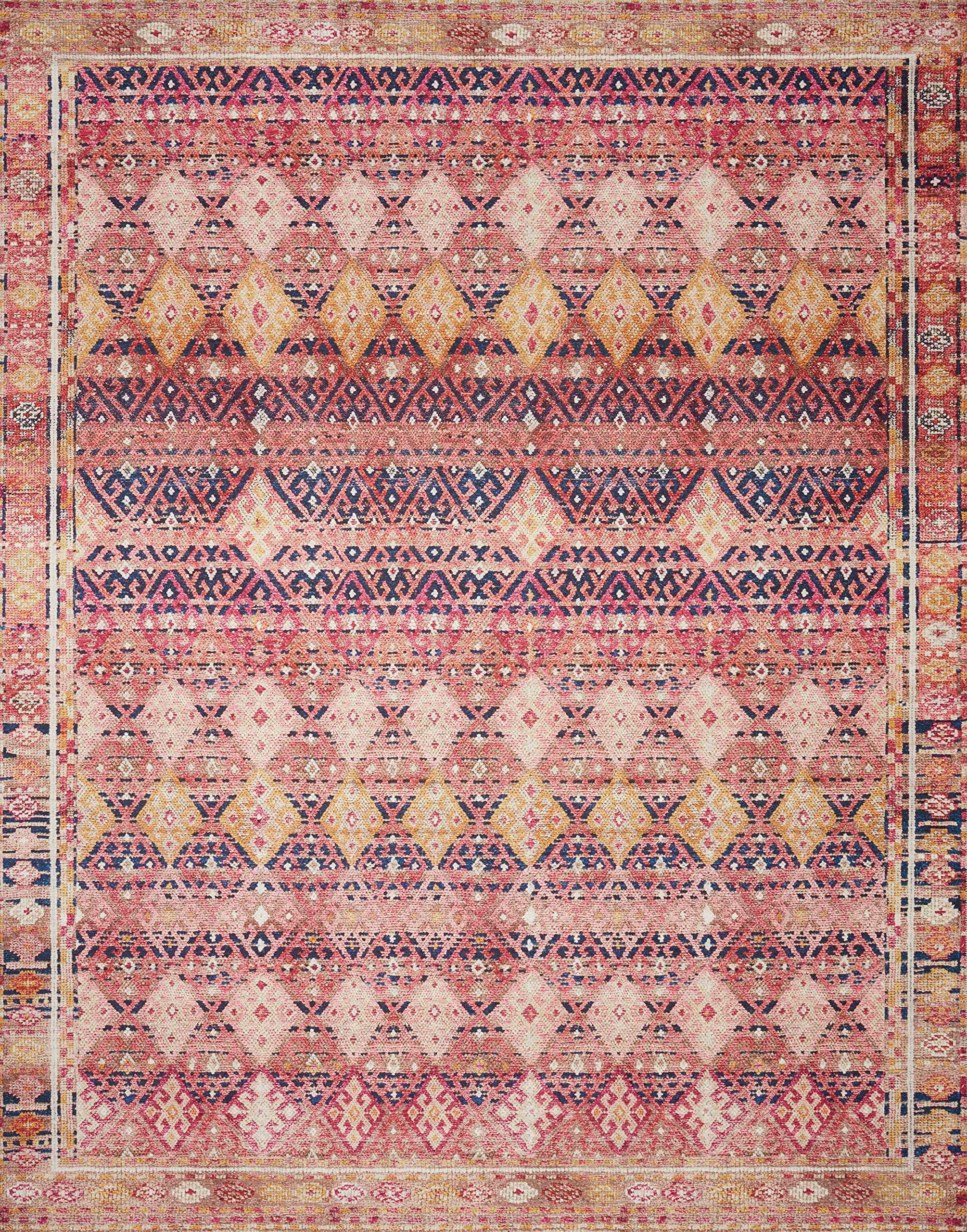 Loloi LAYLA Collection, LAY-15, Magenta / Multi, 9-0 x 12-0, Area Rug, Soft, Durable, Vintage Inspired, Distressed, Low Pile, 