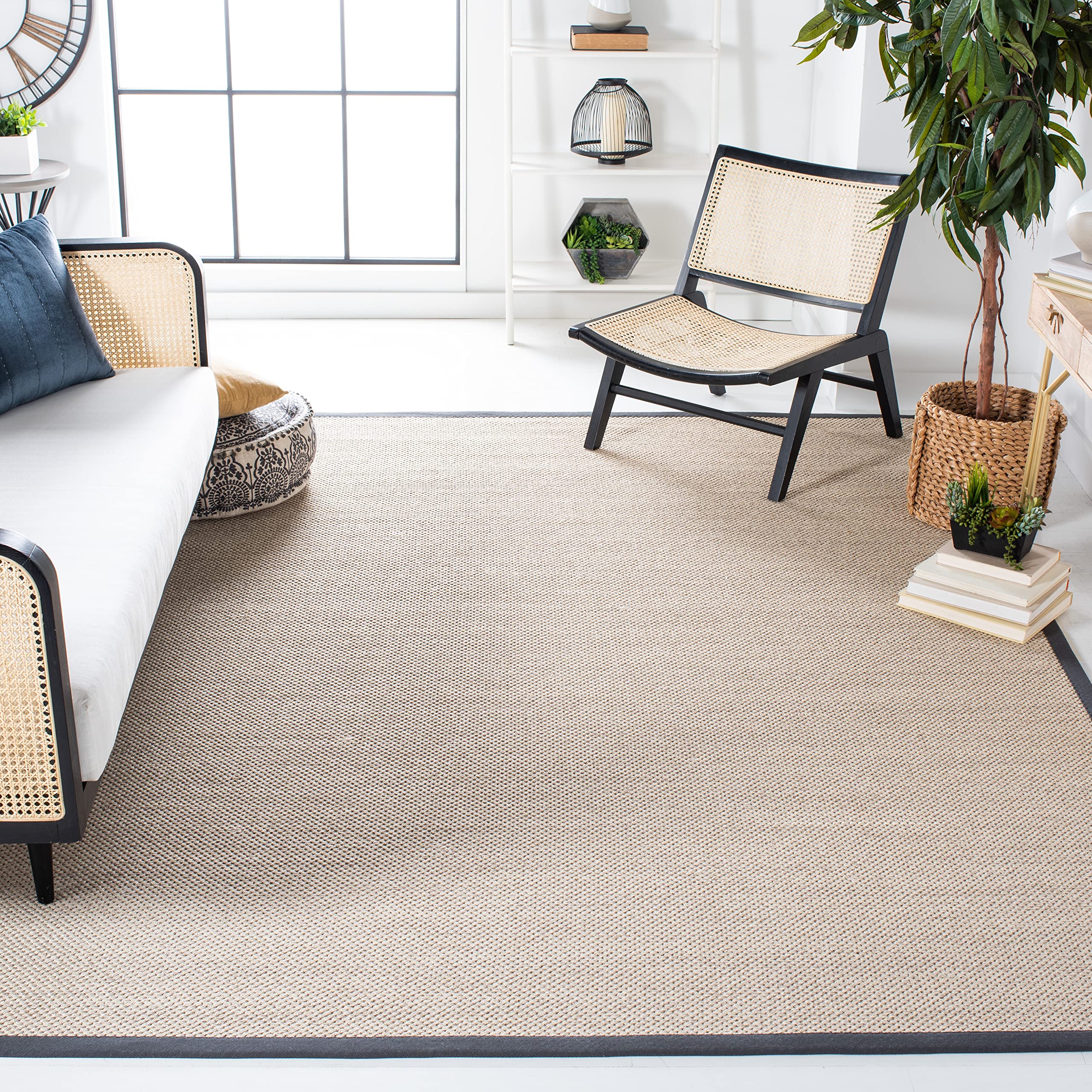 SAFAVIEH Natural Fiber Collection 8 Square Marble / Dark Grey NF143D Border Sisal Area Rug