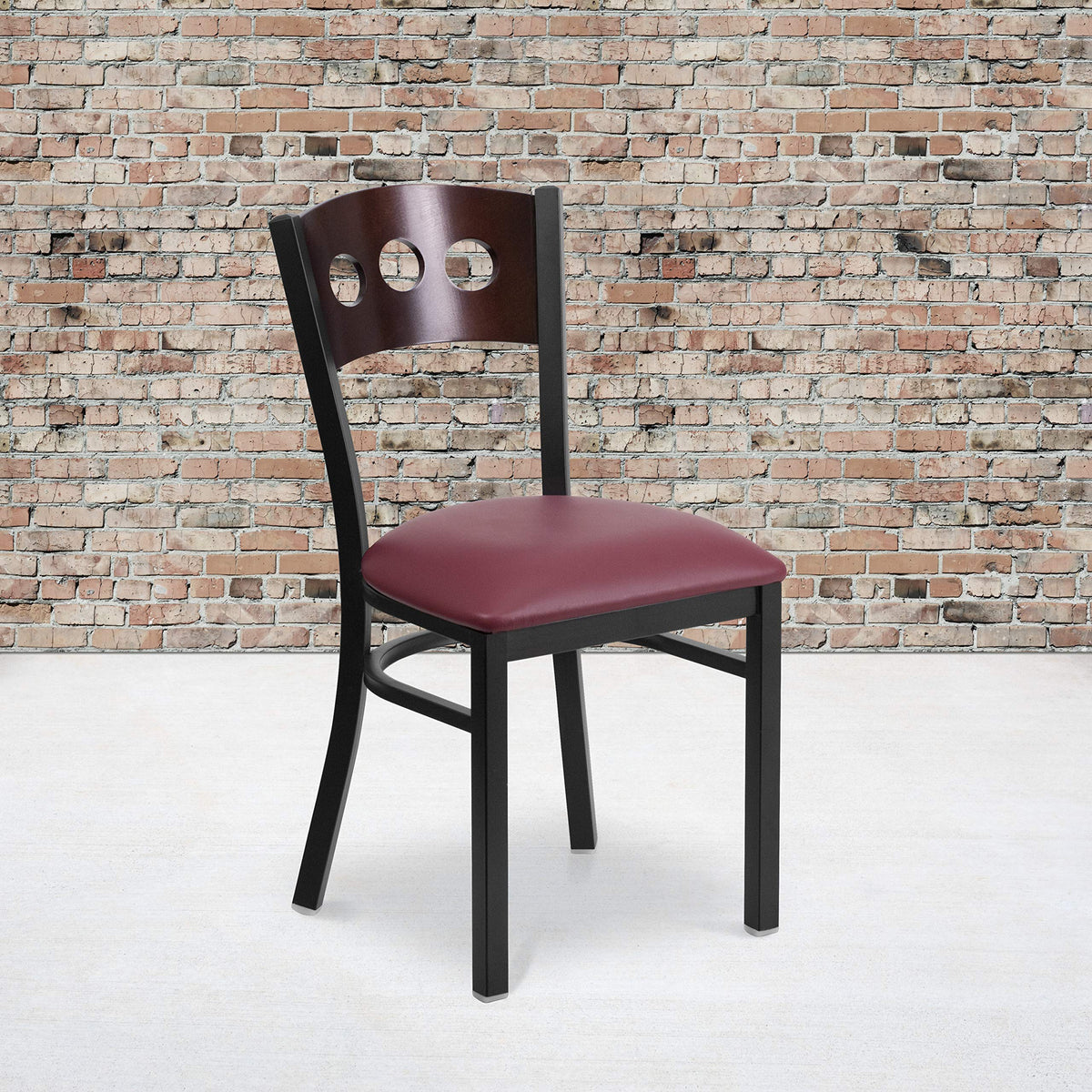 2 Pk. 3 Circle Back Metal Chair - Walnut Wood Back, Burgundy Vinyl Seat