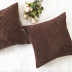 Home Brilliant Throw Pillow Covers 18X18 Set Of 2 Solid Plush Corduroy Striped Square Cushion Covers Bed Decor, 18X18 Inch, Brow