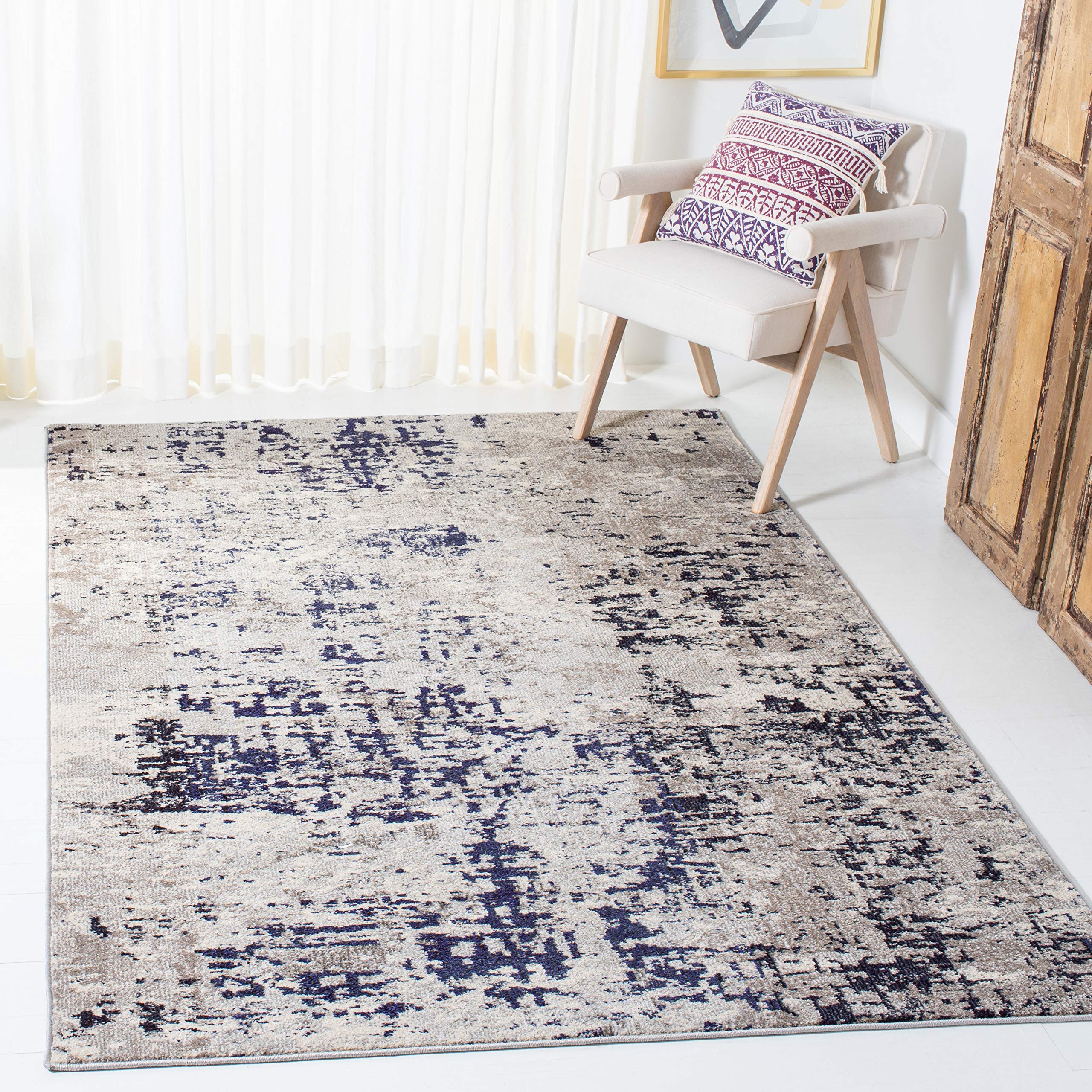 SAFAVIEH Madison Collection 6 x 9 BeigePurple MAD471B Modern Abstract Non-Shedding Living Room Bedroom Area Rug