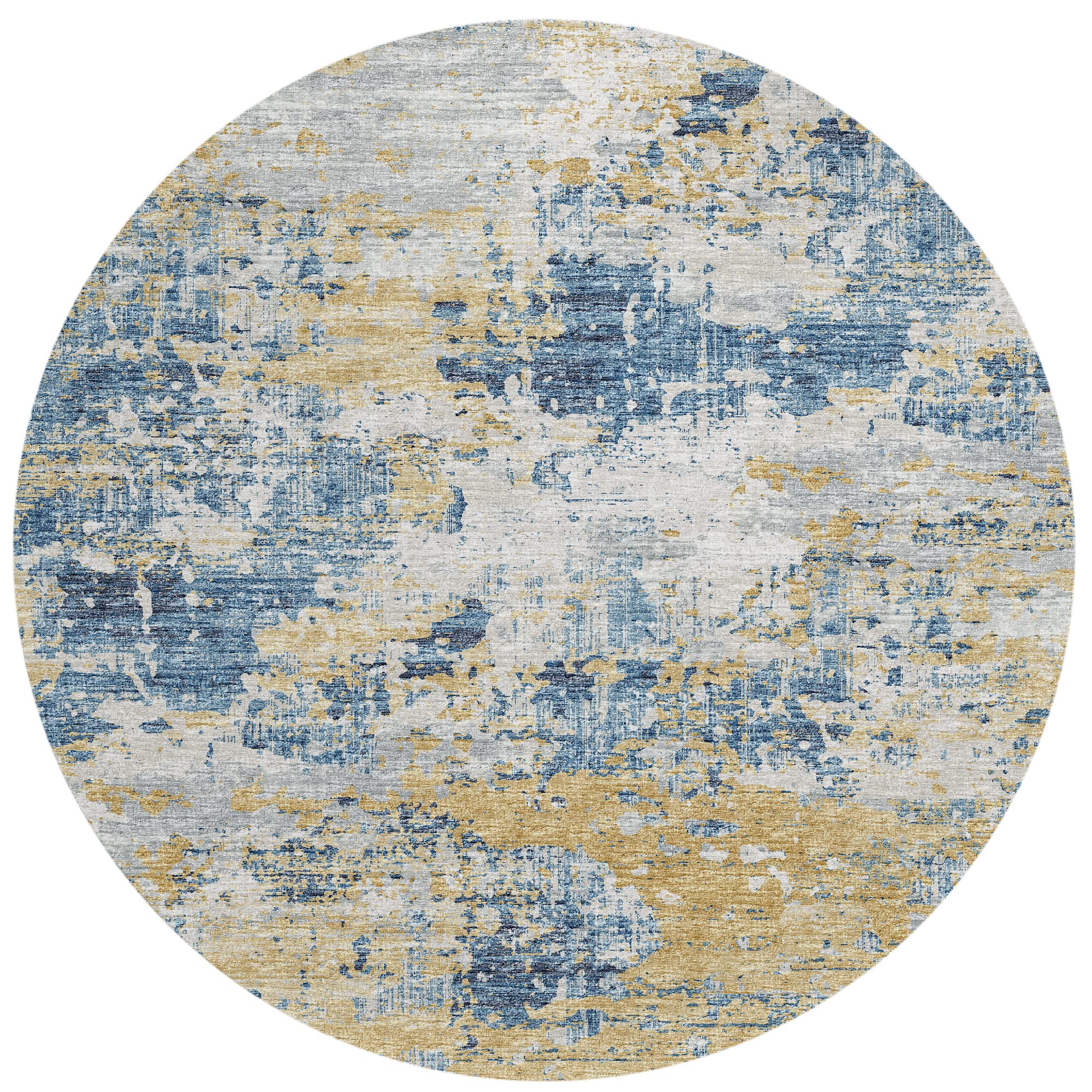 Addison Rugs Indoor/Outdoor Accord Aac34 Blue Washable 8' X 8' Indoor Outdoor Round Rug, Easy Clean, Machine Washable, Non Shedding, Bedroom, Living Room, Dining Room, Kitchen, Patio Rug
