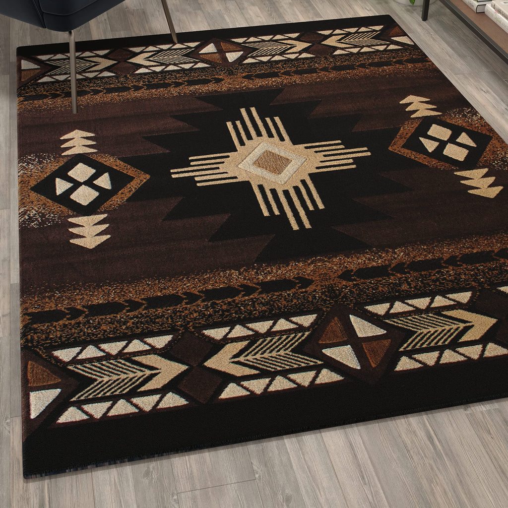 Flash Furniture Mohave Traditional Southwestern Style Area Rug - Rustic Chocolate Accent Rug - 5' X 7' - Olefin Fibers With Jute Backing