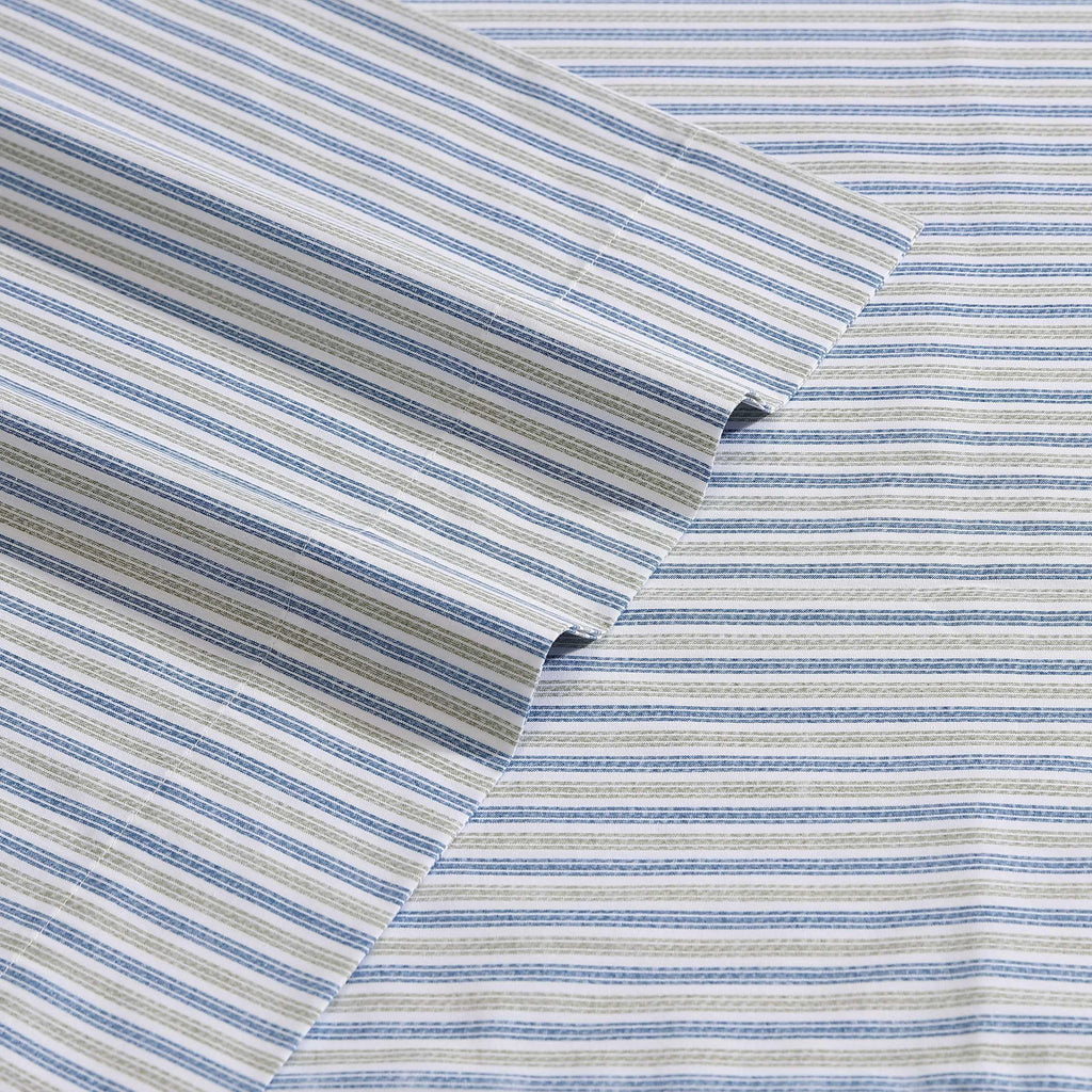 Eddie Bauer - Full Sheets, Cotton Percale Bedding Set, Crisp & Cool Home Decor (Ticking Stripe Navy/Green, Full)