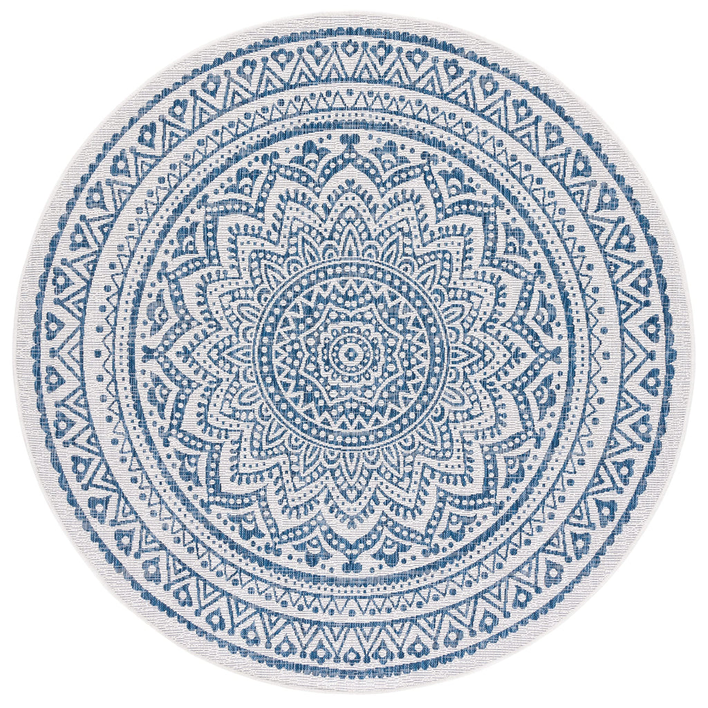 Safavieh Courtyard Collection 6'7' Round Light Grey/Black Cy8734 Indoor/ Outdoor Waterproof Easy Cleaning Patio Backyard Mudroom Area Rug
