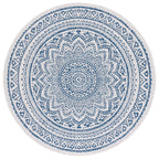 Safavieh Courtyard Collection 6'7' Round Light Grey/Black Cy8734 Indoor/ Outdoor Waterproof Easy Cleaning Patio Backyard Mudroom Area Rug
