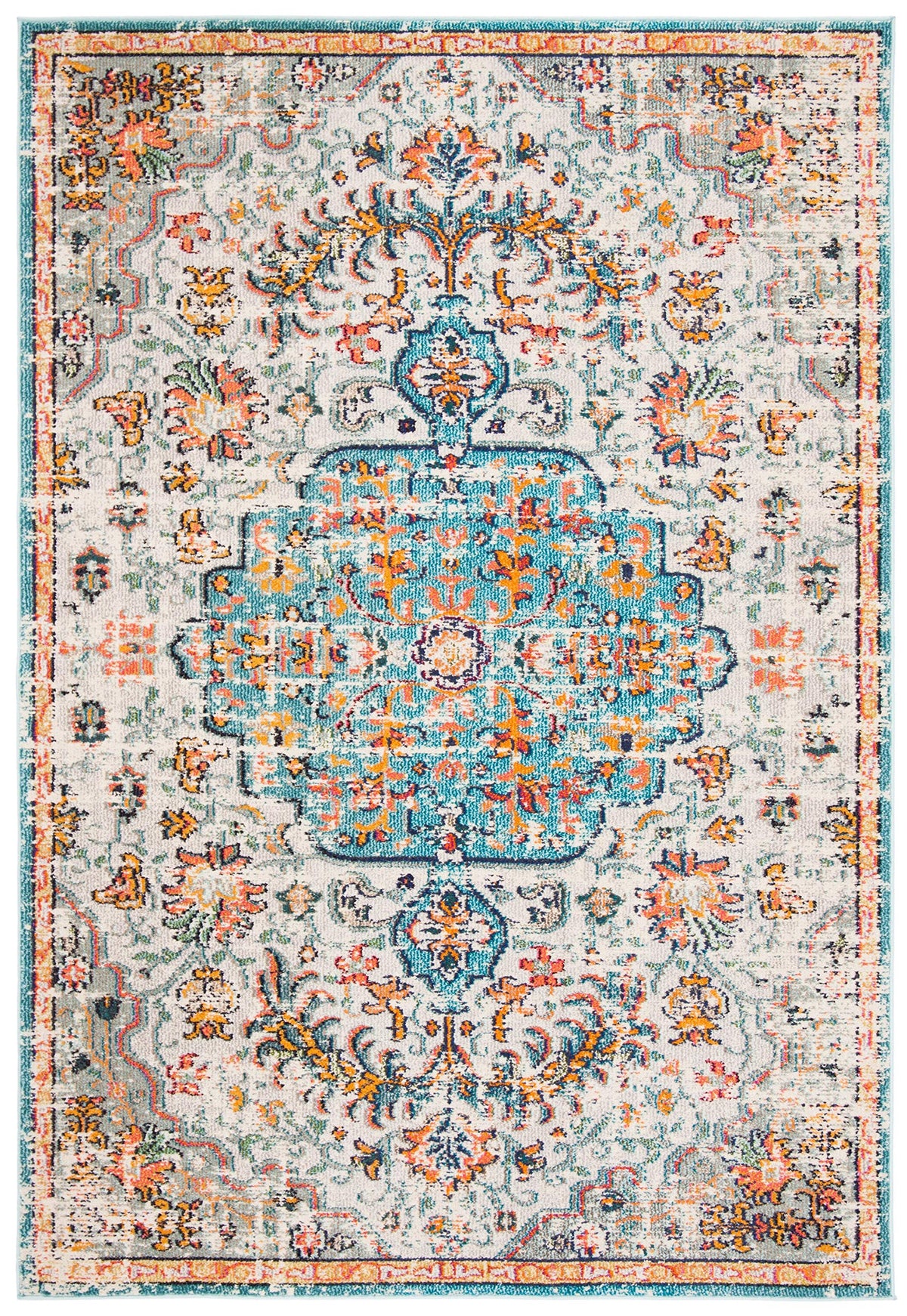 SAFAVIEH Madison Collection Accent Rug - 22 x 4, Grey & Light Blue, Medallion Distressed Design, Non-Shedding & Easy Care, Ide