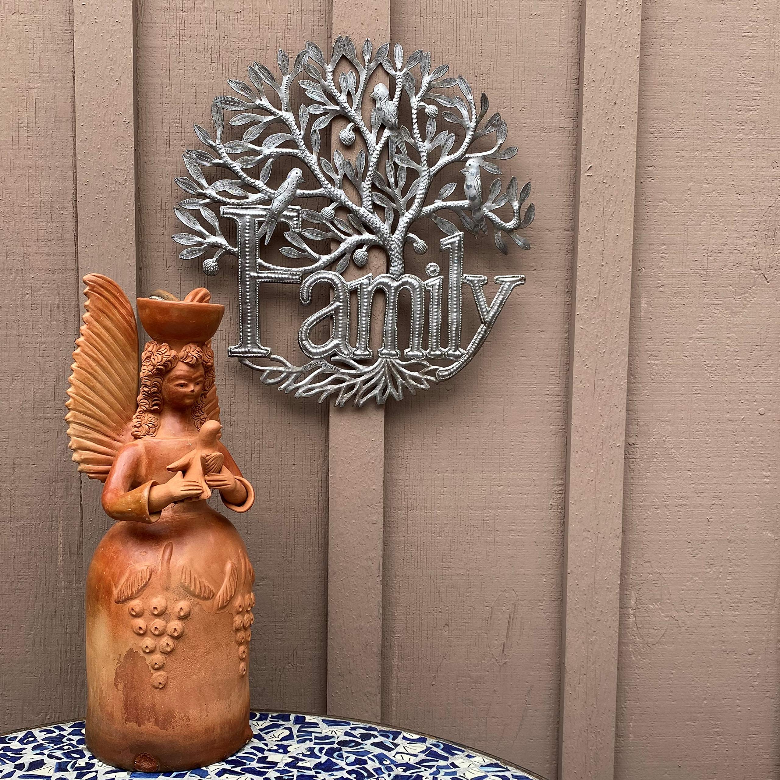 Family Wall Hanging Sign, Tree Of Life Decor, Indoor Outdoor Home Decorations, Handmade In Haiti 17.5 X 17.5 Inches