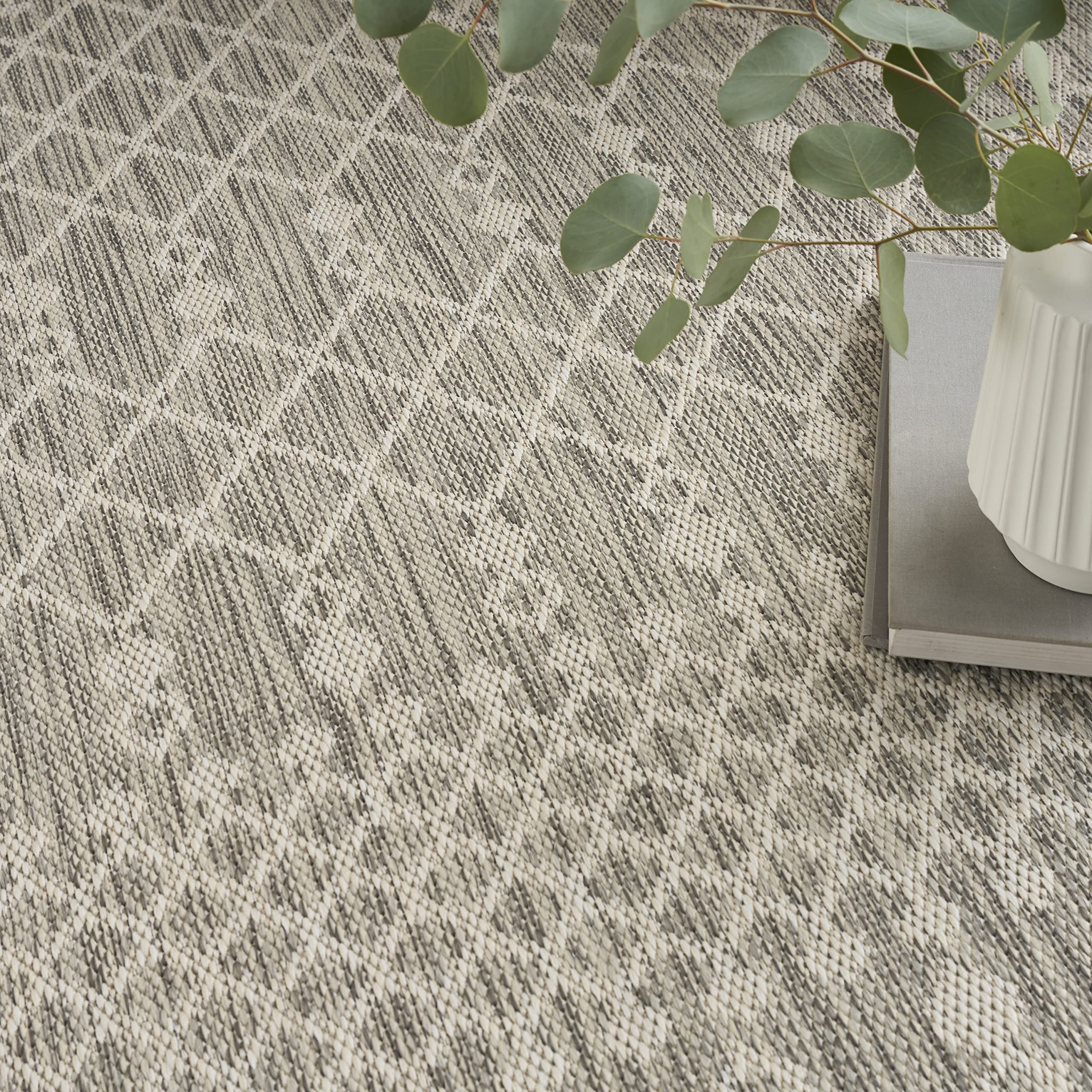 Nourison Positano Indoor/Outdoor Light Grey 9' X 12' Area Rug, Easy Cleaning, Non Shedding, Bed Room, Living Room, Dining Room, Backyard, Deck, Patio (9X12)