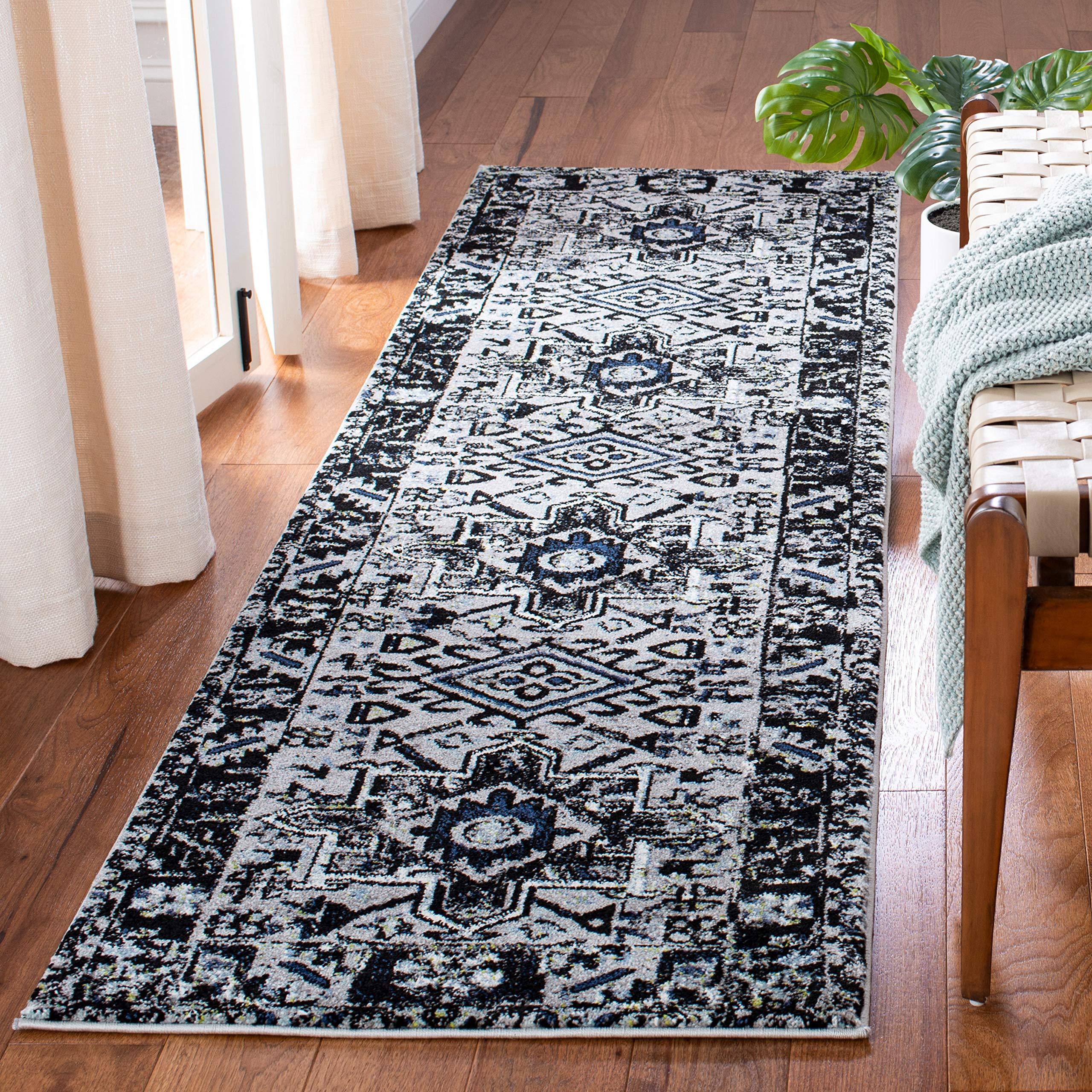 SAFAVIEH Vintage Hamadan Collection Runner Rug - 23 x 8, Light Grey & Dark Grey, Design, Non-Shedding & Easy Care, Ideal for H